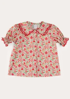 Pepa London Margot Floral Short Sleeve Blouse in Red Made with Liberty Fabric (18m-12yrs)