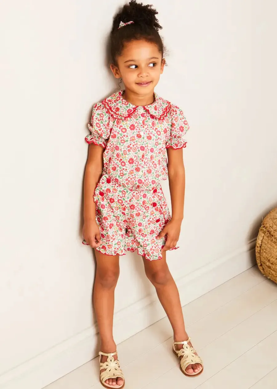 Pepa London Margot Floral Short Sleeve Blouse in Red Made with Liberty Fabric (18m-12yrs)