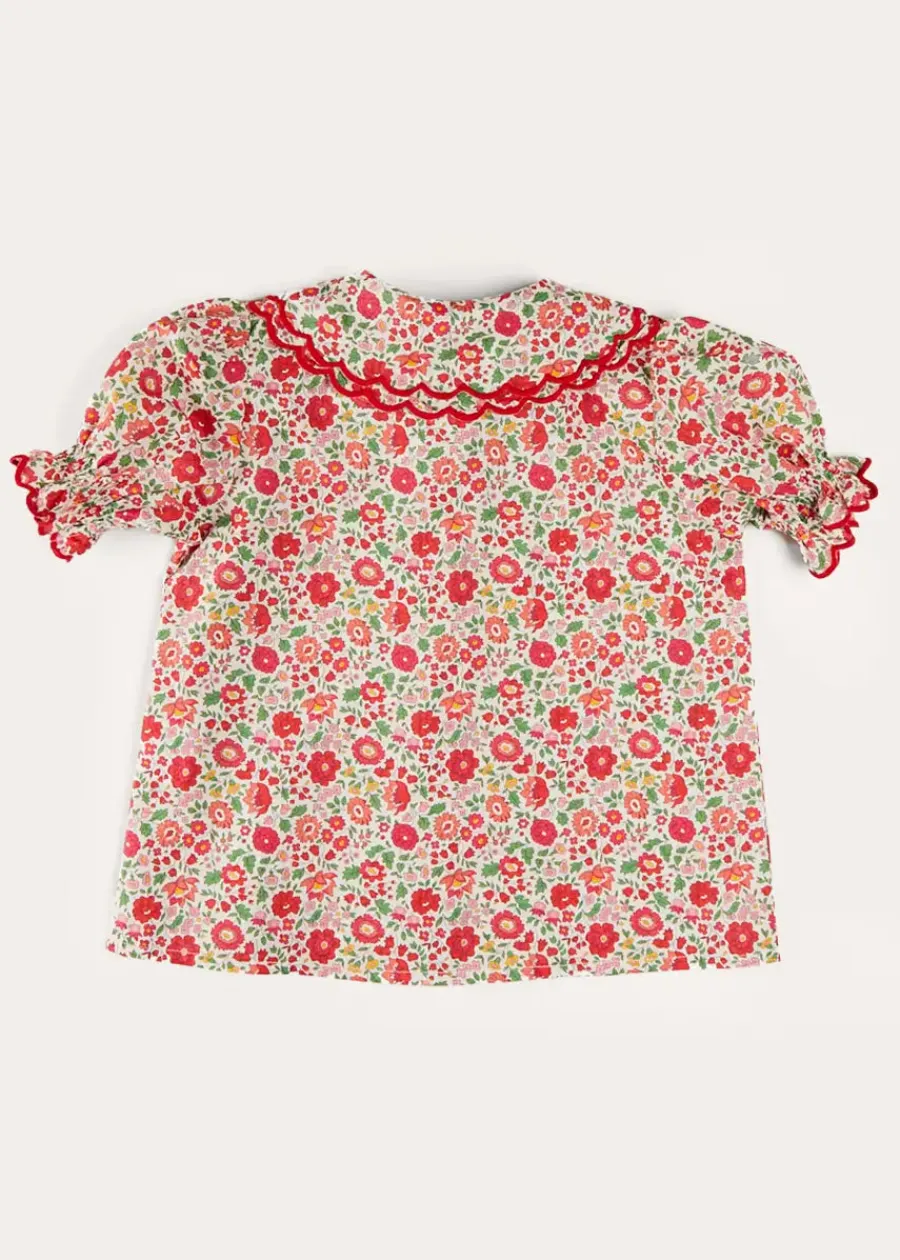 Pepa London Margot Floral Short Sleeve Blouse in Red Made with Liberty Fabric (18m-12yrs)