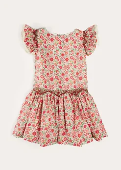 Pepa London Margot Floral Sleeveless Hand-Smocked Dress in Red Made with Liberty Fabric (4-12yrs)