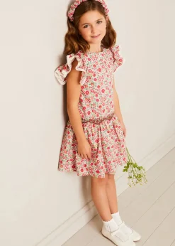 Pepa London Margot Floral Sleeveless Hand-Smocked Dress in Red Made with Liberty Fabric (4-12yrs)
