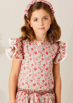 Pepa London Margot Floral Sleeveless Hand-Smocked Dress in Red Made with Liberty Fabric (4-12yrs)