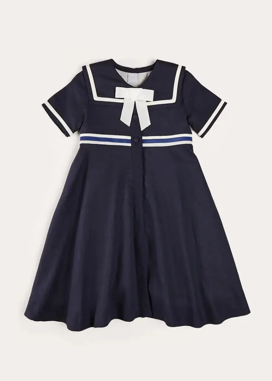 Pepa London Mariner Collar Bow Detail Short Sleeve Dress in Navy (4-12yrs)