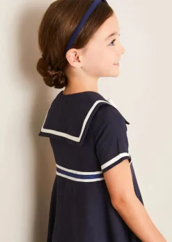 Pepa London Mariner Collar Bow Detail Short Sleeve Dress in Navy (4-12yrs)