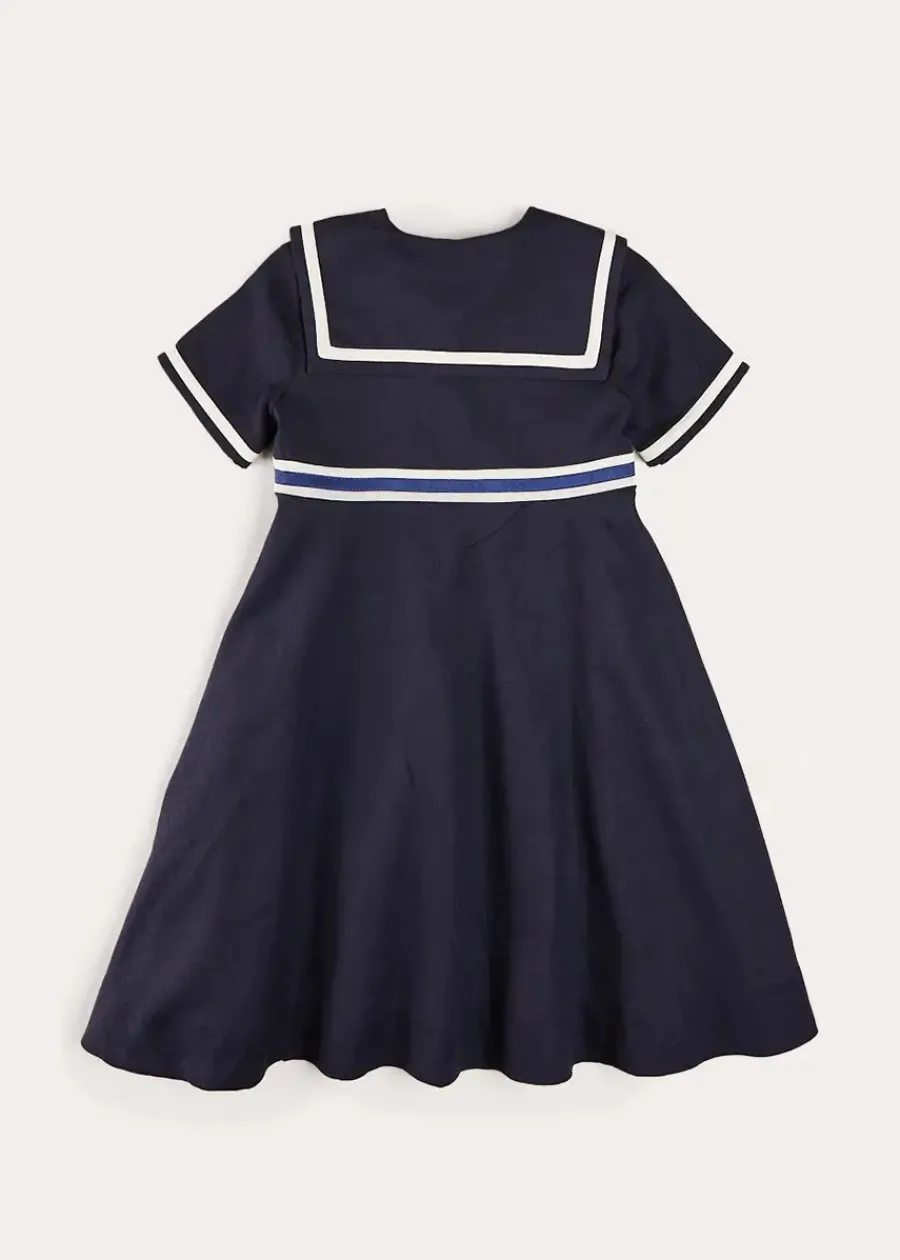 Pepa London Mariner Collar Bow Detail Short Sleeve Dress in Navy (4-12yrs)