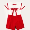 BOY Pepa London Mariner Collar Short Sleeve Two Piece Set in Red (12mths-6yrs)