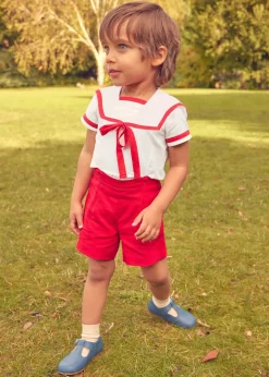 BOY Pepa London Mariner Collar Short Sleeve Two Piece Set in Red (12mths-6yrs)