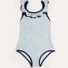 Pepa London Matilda Floral Print Ruffle Trim Swimsuit in Blue (2-8yrs)