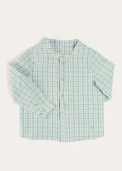 BOY Pepa London Maxwell Gingham Mao Collar Long Sleeve Shirt in Green (3-10yrs)