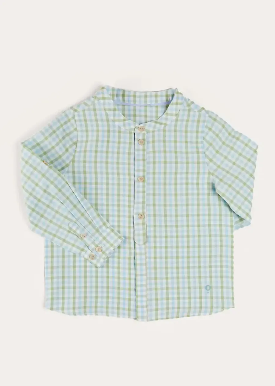 BOY Pepa London Maxwell Gingham Mao Collar Long Sleeve Shirt in Green (3-10yrs)