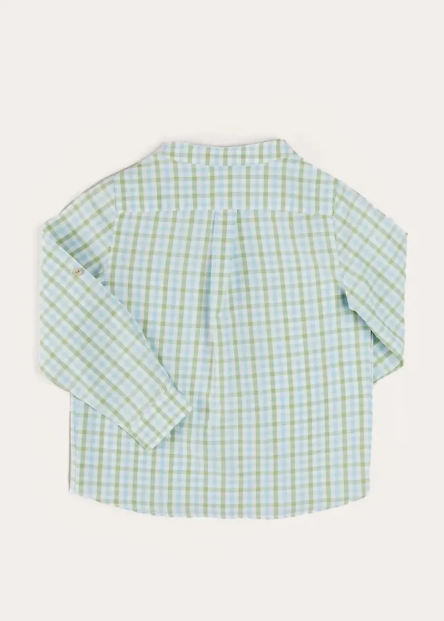 BOY Pepa London Maxwell Gingham Mao Collar Long Sleeve Shirt in Green (3-10yrs)