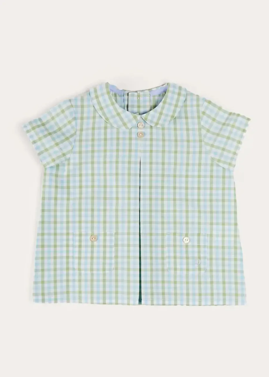 BOY Pepa London Maxwell Gingham Peter Pan Collar Short Sleeve Shirt in Green (18mths-5yrs)