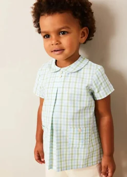 BOY Pepa London Maxwell Gingham Peter Pan Collar Short Sleeve Shirt in Green (18mths-5yrs)