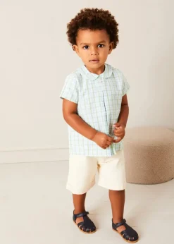 BOY Pepa London Maxwell Gingham Peter Pan Collar Short Sleeve Shirt in Green (18mths-5yrs)