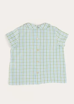 BOY Pepa London Maxwell Gingham Peter Pan Collar Short Sleeve Shirt in Green (18mths-5yrs)