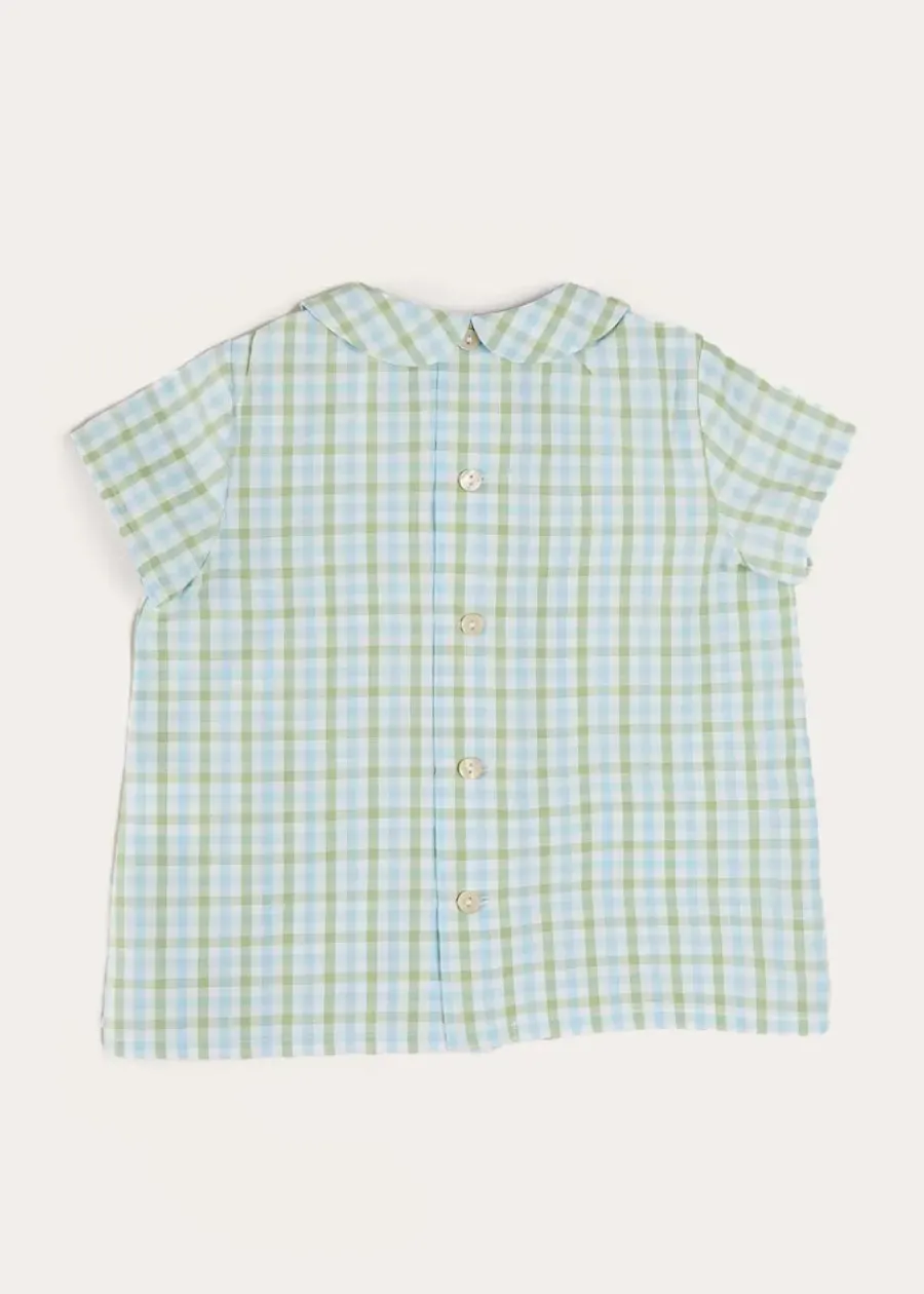 BOY Pepa London Maxwell Gingham Peter Pan Collar Short Sleeve Shirt in Green (18mths-5yrs)
