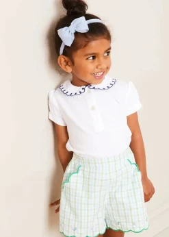 Pepa London Maxwell Gingham Scallop Trim Embroidered Shorts in Green (18mths-10yrs)
