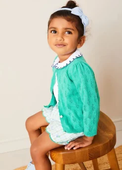 Pepa London Maxwell Gingham Scallop Trim Embroidered Shorts in Green (18mths-10yrs)