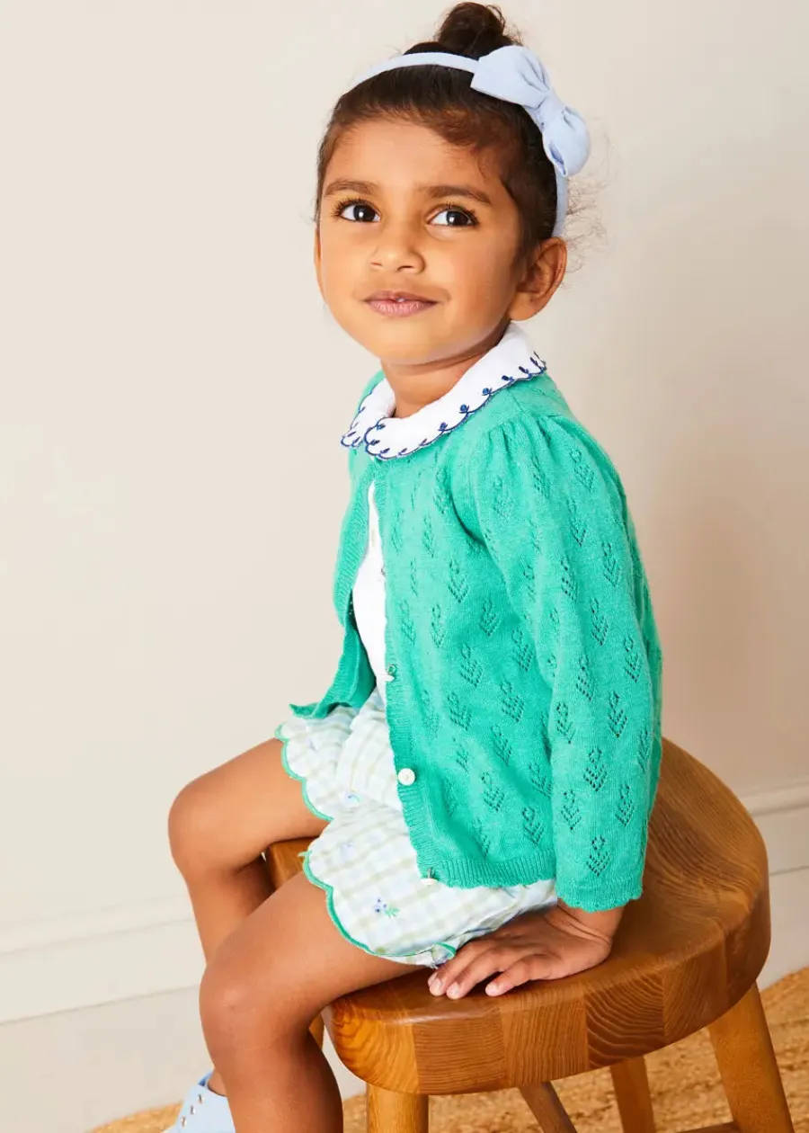 Pepa London Maxwell Gingham Scallop Trim Embroidered Shorts in Green (18mths-10yrs)