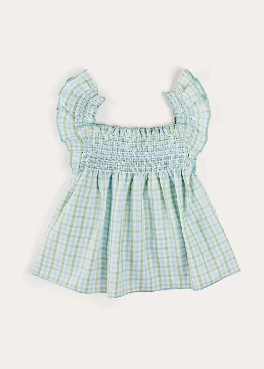 Pepa London Maxwell Gingham Smock Detail Blouse in Green (5-10yrs)