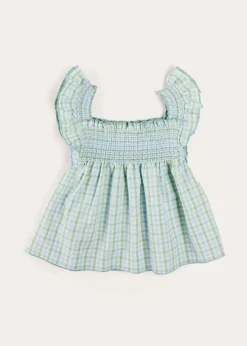 Pepa London Maxwell Gingham Smock Detail Blouse in Green (5-10yrs)