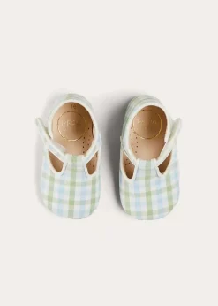 BOY Pepa London Maxwell Gingham T-Bar Pram Shoes in Green (17-20EU)