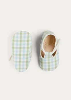 BOY Pepa London Maxwell Gingham T-Bar Pram Shoes in Green (17-20EU)