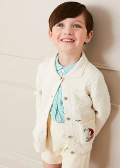 BOY Pepa London Nautical Boat Embroidery Polo Collar Cardigan in Cream (12mths-6yrs)