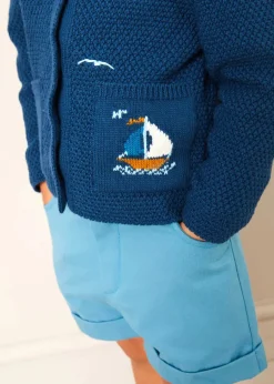BOY Pepa London Nautical Boat Embroidery Polo Collar Cardigan in Blue (12mths-6yrs)