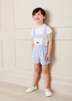 BOY Pepa London Nautical Striped Boat Embroidery Short Dungarees in Blue (18mths-4yrs)