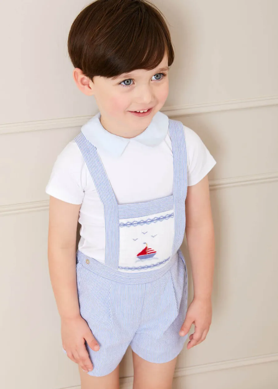 BOY Pepa London Nautical Striped Boat Embroidery Short Dungarees in Blue (18mths-4yrs)