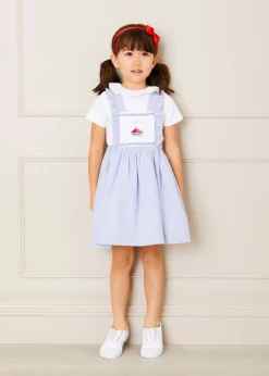 Pepa London Nautical Striped Boat Embroidered Skirt with Braces in Blue (18mths-4yrs)