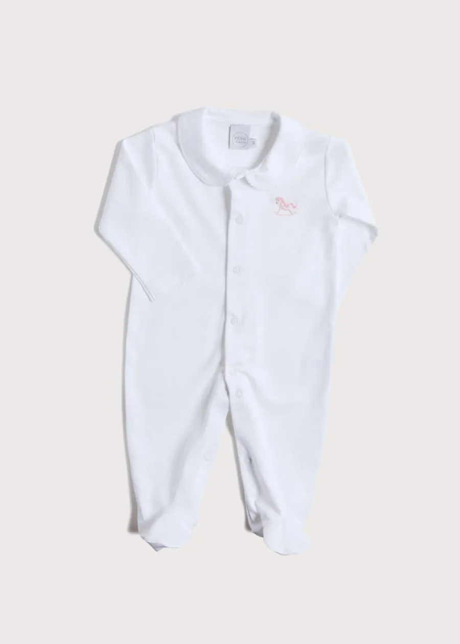 Pepa London Newborn All-In-One With Rocking Horse Embroidery In Pink (1-6mths)