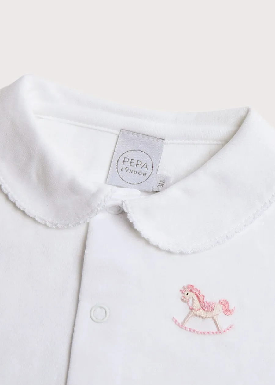 Pepa London Newborn All-In-One With Rocking Horse Embroidery In Pink (1-6mths)