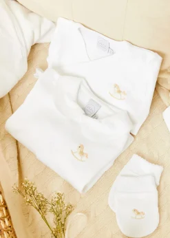 Pepa London Newborn All-In-One With Rocking Horse Embroidery In Beige (1-6mths)