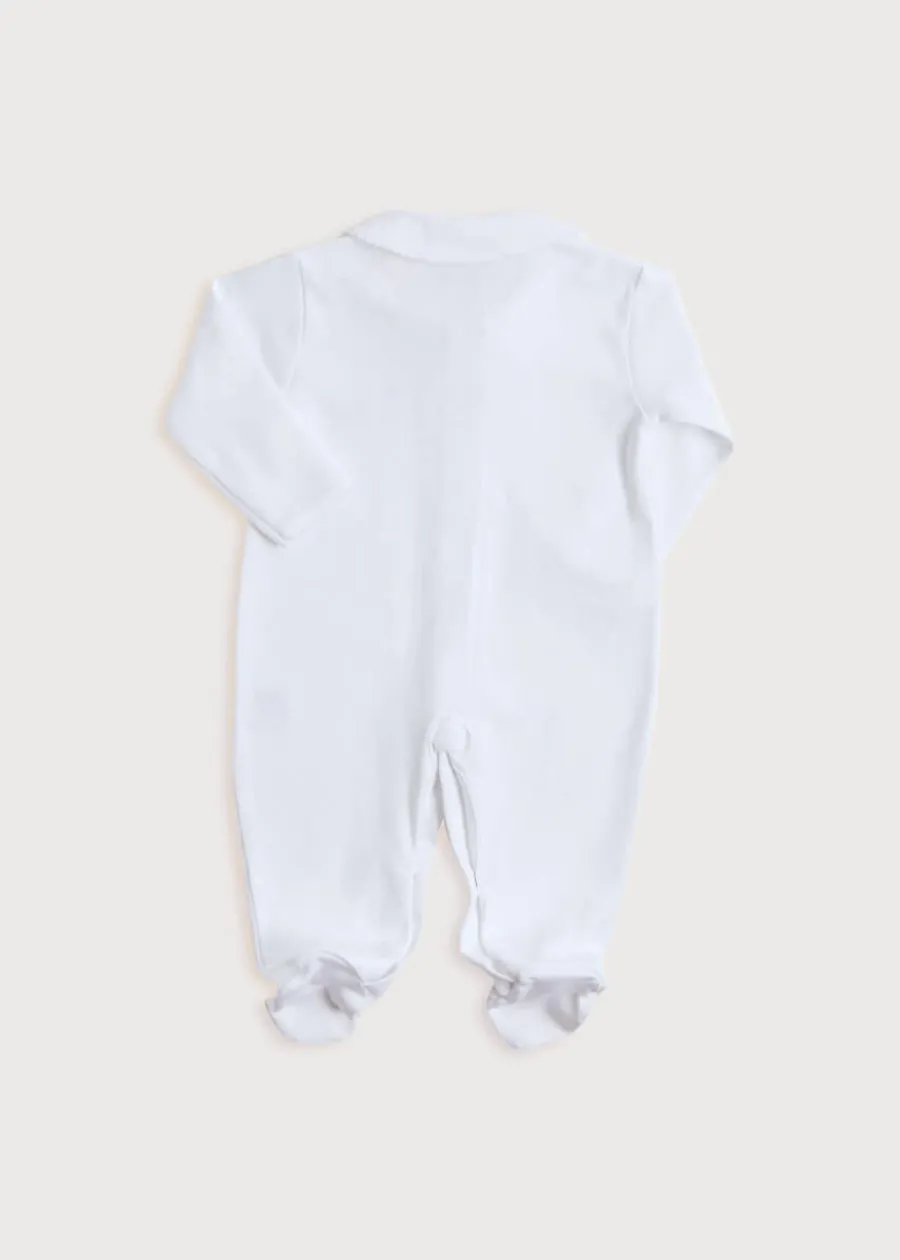 Pepa London Newborn All-In-One With Rocking Horse Embroidery In Blue (1-6mths)