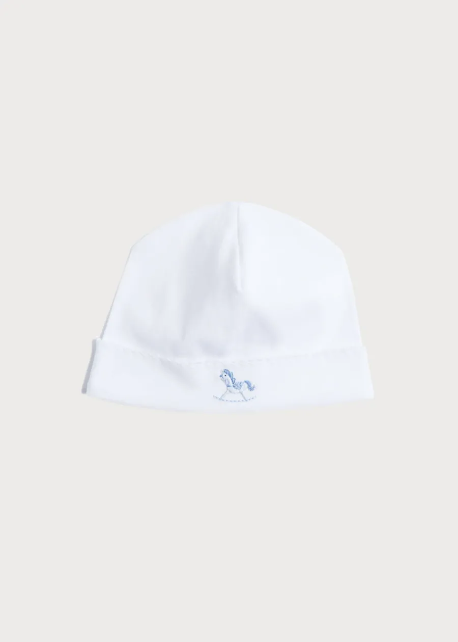 BOY Pepa London Newborn Bonnet with Rocking Horse Embroidery Blue (0-3mths)