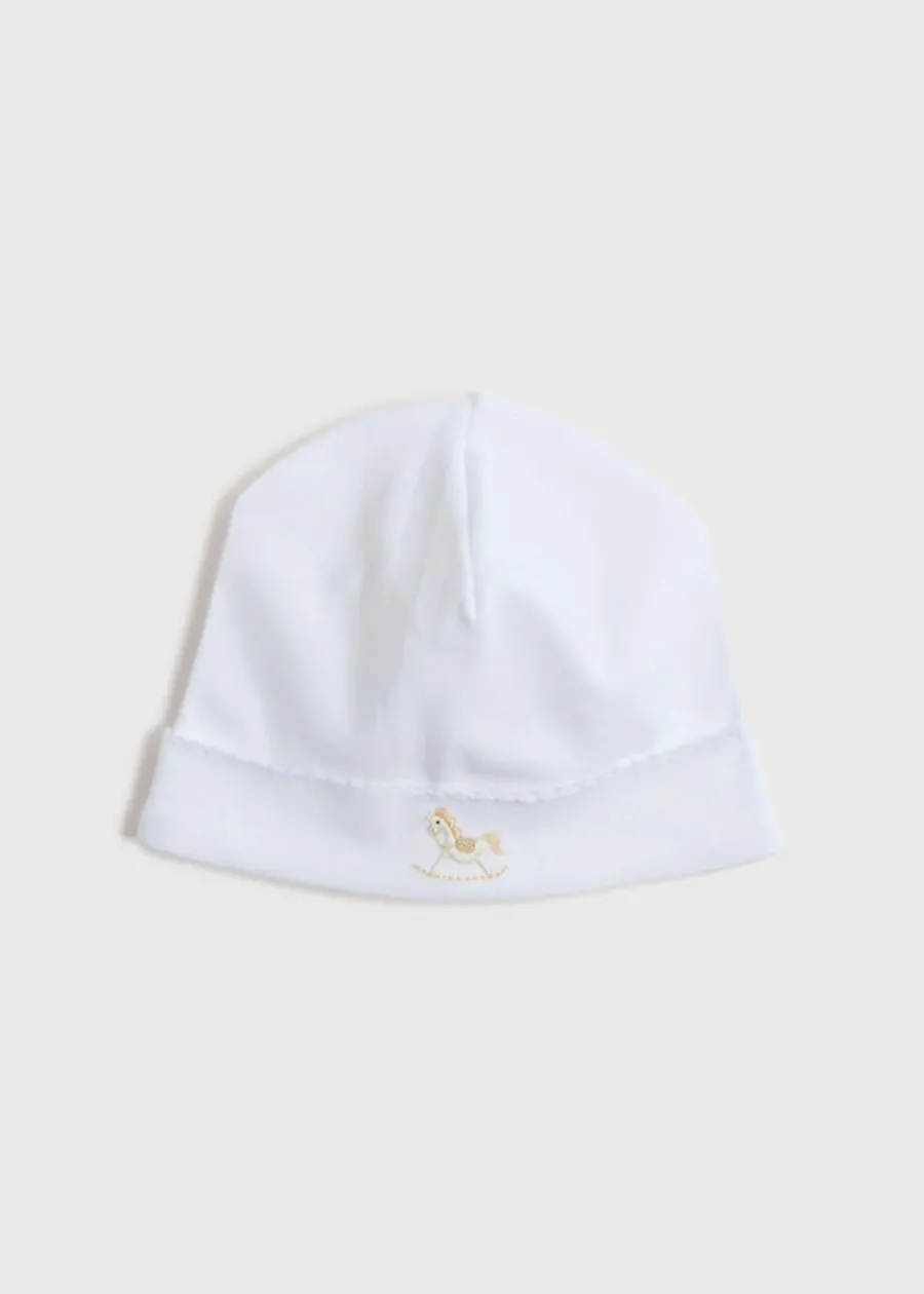 BOY Pepa London Newborn Bonnet with Rocking Horse Embroidery Beige (0-3mths)