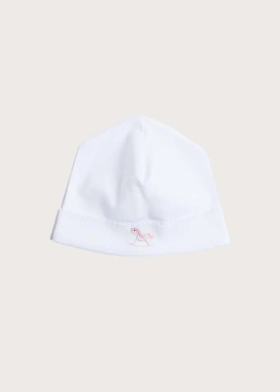 BOY Pepa London Newborn Bonnet with Rocking Horse Embroidery Pink (0-3mths)