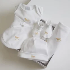 BOY Pepa London Newborn Bonnet with Rocking Horse Embroidery Beige (0-3mths)