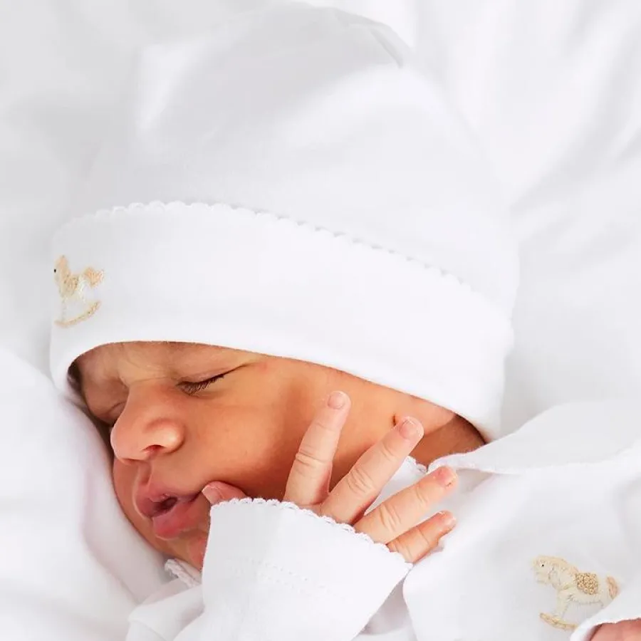 BOY Pepa London Newborn Bonnet with Rocking Horse Embroidery Blue (0-3mths)