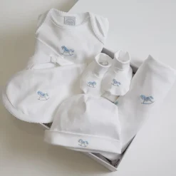 BOY Pepa London Newborn Bonnet with Rocking Horse Embroidery Blue (0-3mths)