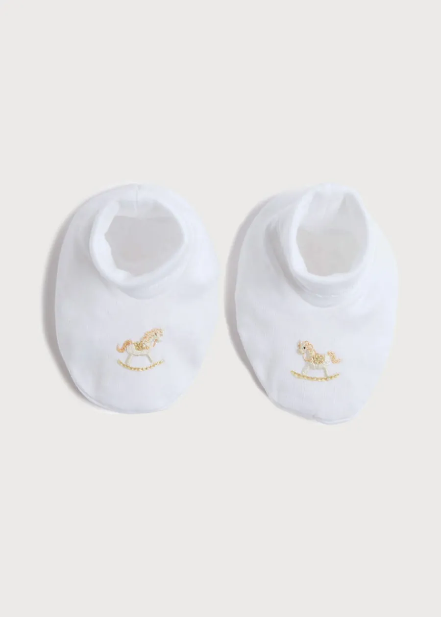 BOY Pepa London Newborn Booties With Rocking Horse Embroidery Beige (1-3mths)