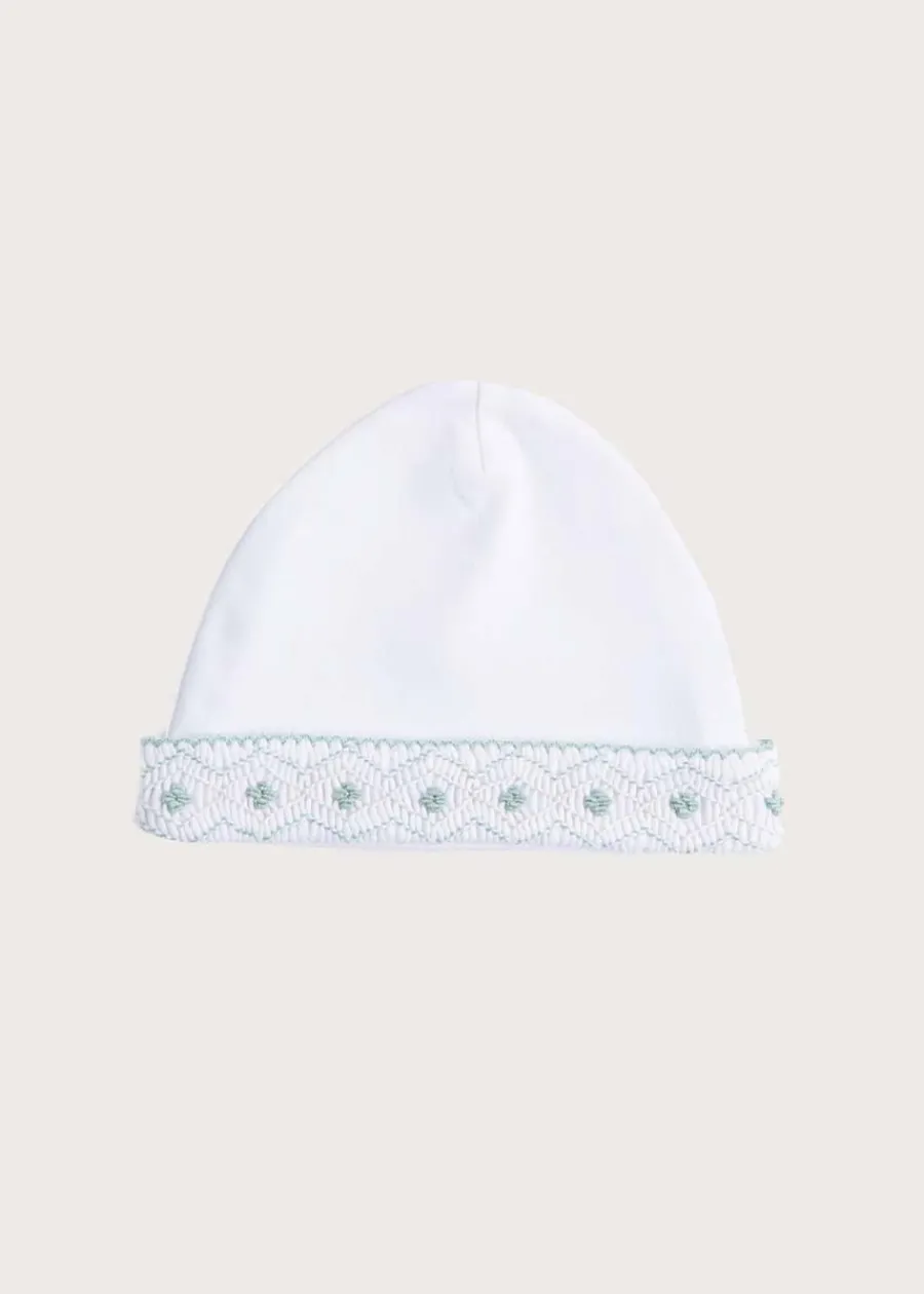 BOY Pepa London Newborn Hat with Green Hand Smocked Detail (0-3mths)