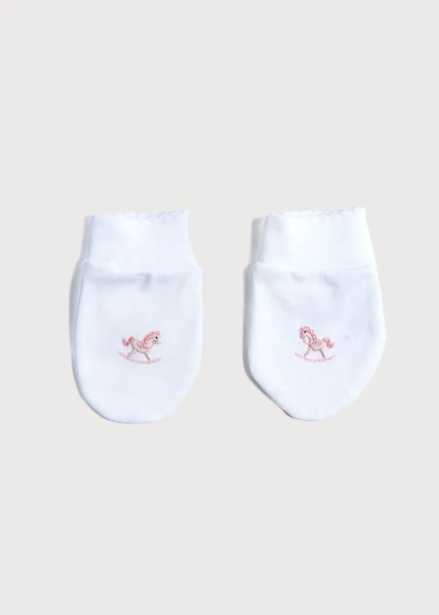 BOY Pepa London Newborn Mittens with Rocking Horse Embroidery Pink (1-3mths)