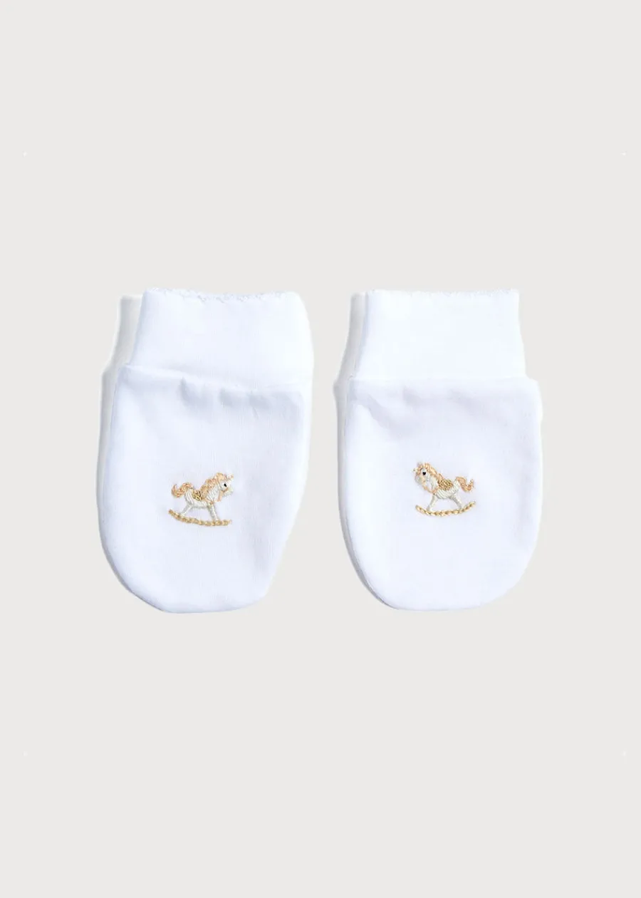 Pepa London Newborn Mittens with Rocking Horse Embroidery Beige (1-3mths)