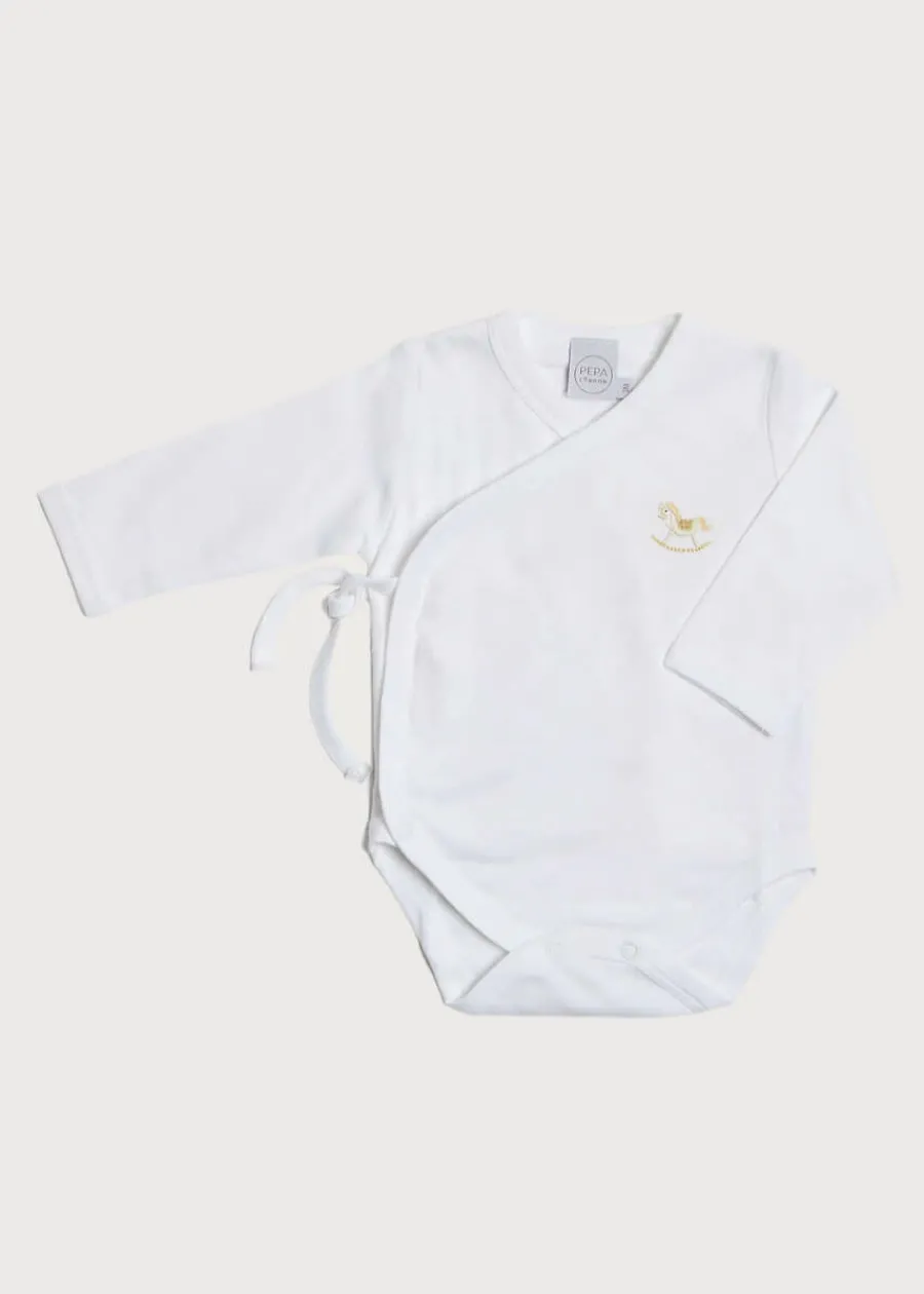 Pepa London Newborn Side Tie Bodysuit With Rocking Horse Embroidery Beige (1-6mths)