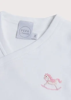 Pepa London Newborn Side Tie Bodysuit With Rocking Horse Embroidery Pink (1-6mths)