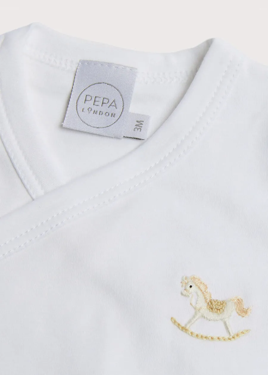 Pepa London Newborn Side Tie Bodysuit With Rocking Horse Embroidery Beige (1-6mths)