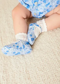 BOY Pepa London Olivia Floral Mary Jane Pram Shoes in Blue (17-20EU)
